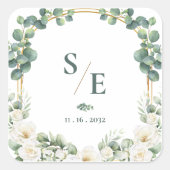 Greenery Eucalyptus Monogram Botanical Wedding スクエアシール (正面)