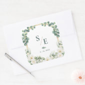 Greenery Eucalyptus Monogram Botanical Wedding スクエアシール (封筒)
