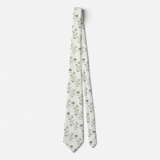 Greenery Eucalyptus Natural Ecru White Wedding ネクタイ (正面)