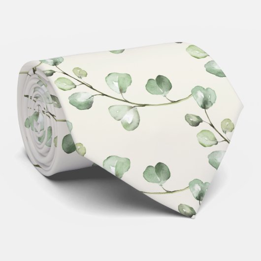 Greenery Eucalyptus Natural Ecru White Wedding ネクタイ (ロール)