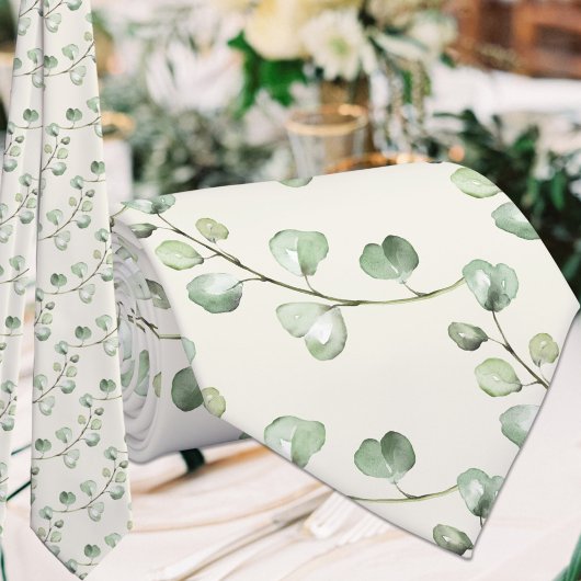 Greenery Eucalyptus Natural Ecru White Wedding ネクタイ