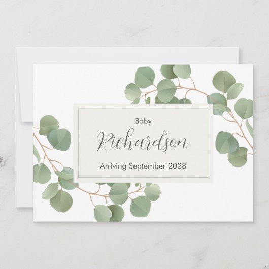Greenery Eucalyptus Pregnancy Announcement Card 案内状 (正面)