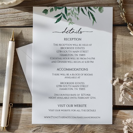 Greenery Eucalyptus Reception Details Card エンクロージャーカード