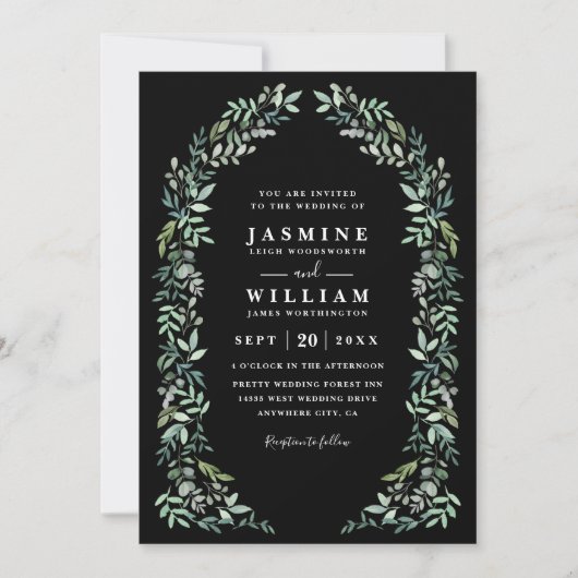 Greenery Eucalyptus Rustic Elegant QR Code Wedding 招待状 (正面)
