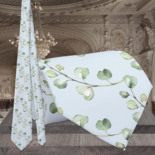 Greenery Eucalyptus Sky Blue Wedding Neck Tie ネクタイ