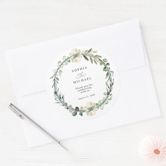 Greenery Eucalyptus Wedding ラウンドシール (封筒)