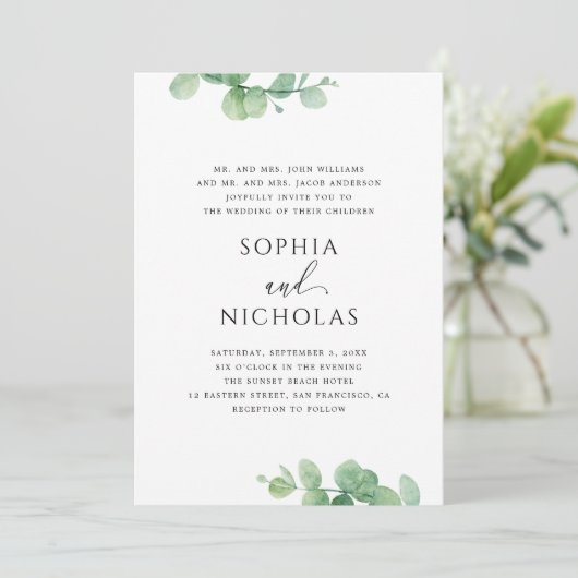Greenery Eucalyptus Wedding | Elegant Botanical 招待状 (スタンド正面)