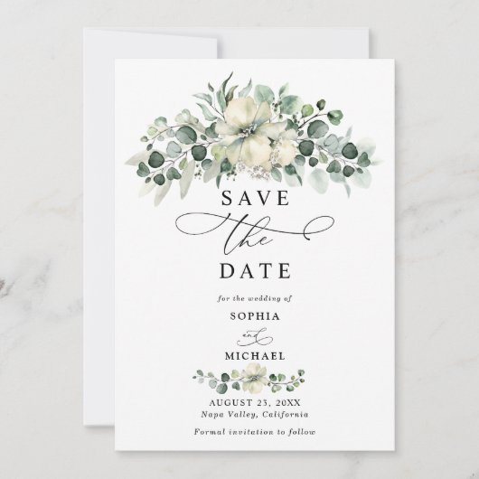 Greenery Eucalyptus Wedding Save The Date 招待状 (正面)