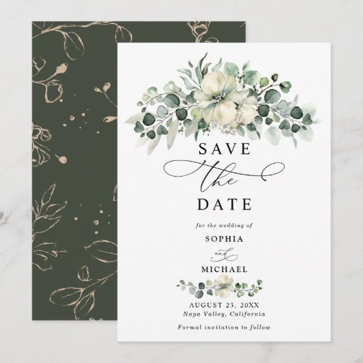 Greenery Eucalyptus Wedding Save The Date 招待状 (正面/裏面)