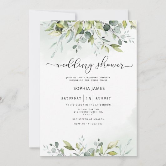 Greenery eucalyptus wedding shower invitation 招待状 (正面)