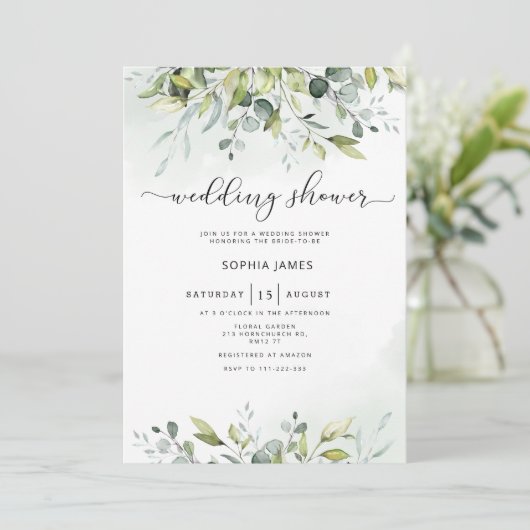 Greenery eucalyptus wedding shower invitation 招待状 (スタンド正面)