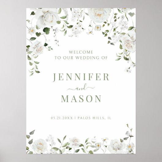 Greenery Eucalyptus Wedding Welcome Sign Poster ポスター (正面)