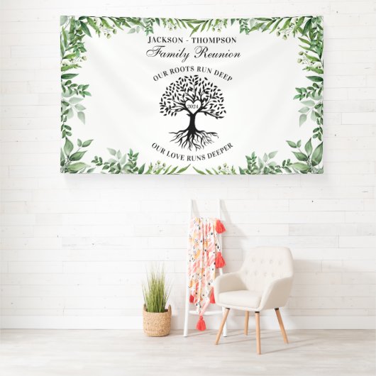 Greenery Family Reunion Tree backdrop banner 横断幕 (インサイチュ)
