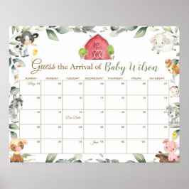 Greenery Farm Animals Guess Baby's Due Date Game ポスター