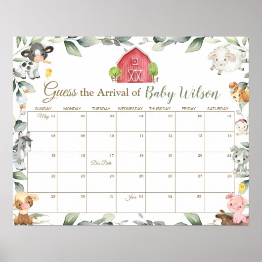 Greenery Farm Animals Guess Baby's Due Date Game ポスター (正面)