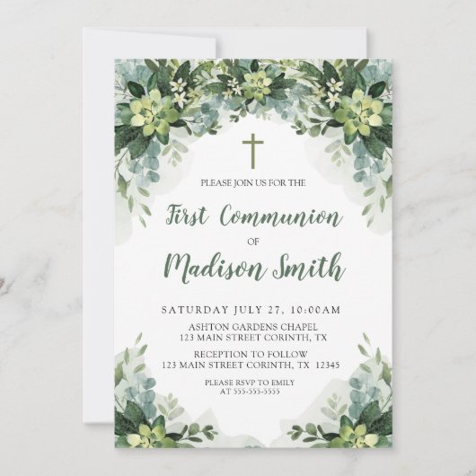 Greenery First Communion Invitation 招待状 (正面)