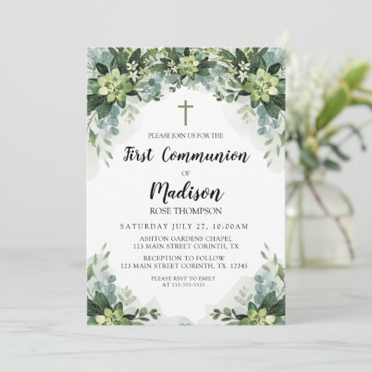 Greenery First Communion Invitation 招待状 (スタンド正面)