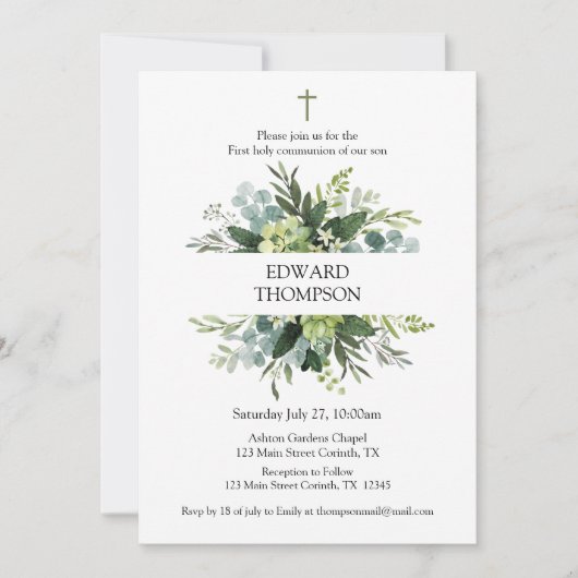 Greenery First Communion Invitation 招待状 (正面)