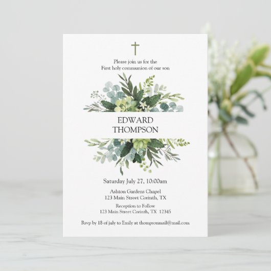 Greenery First Communion Invitation 招待状 (スタンド正面)