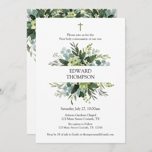 Greenery First Communion Invitation 招待状 (正面/裏面)