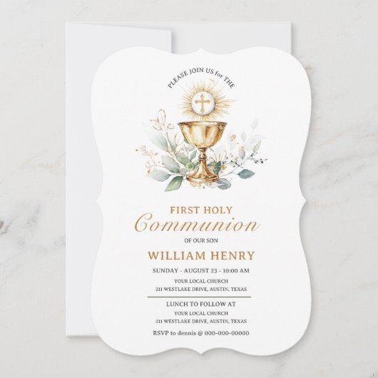 Greenery First Holy Communion Invitation 招待状 (正面)