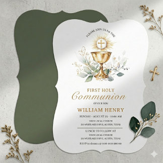 Greenery First Holy Communion Invitation  招待状