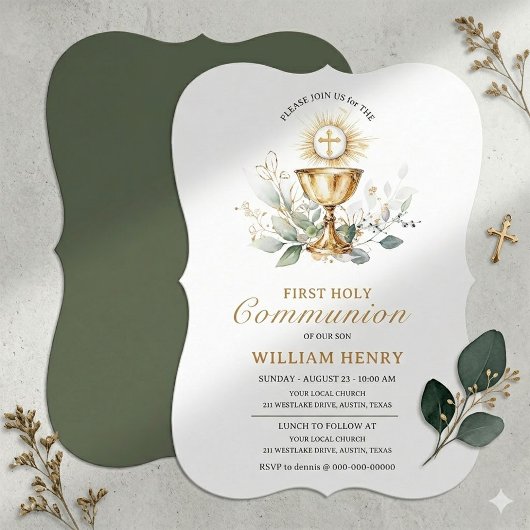 Greenery First Holy Communion Invitation  招待状