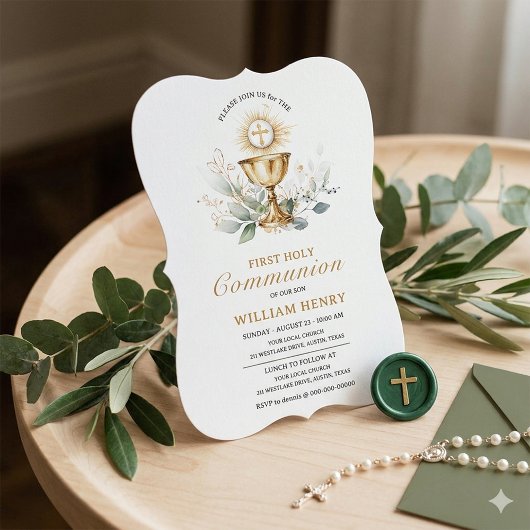 Greenery First Holy Communion Invitation  招待状