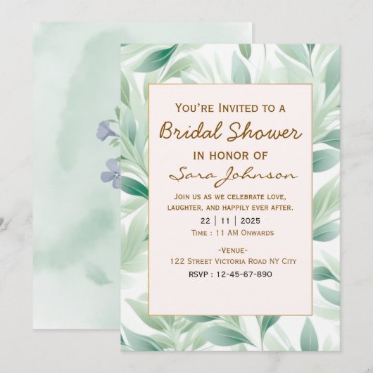 Greenery Floral Bridal Shower Invitation 招待状 (正面/裏面)