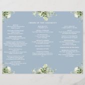 Greenery Floral Dusty Blue Trifold Wedding Program チラシ (裏面)