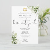 Greenery Floral Elegant Monogram Bar Mitzvah 招待状 (スタンド正面)