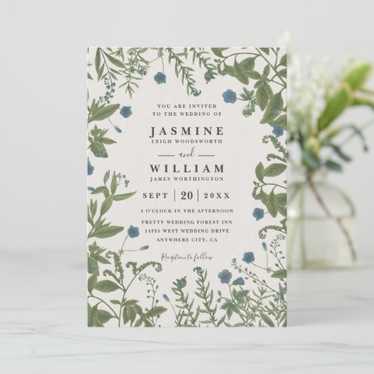 Greenery Floral Elegant Rustic QR Code Wedding 招待状 (スタンド正面)