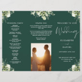 Greenery Floral Emerald Trifold Wedding Program チラシ (正面)