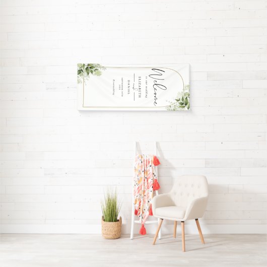 Greenery Floral Gold Arch Wedding Welcome 横断幕 (インサイチュ)