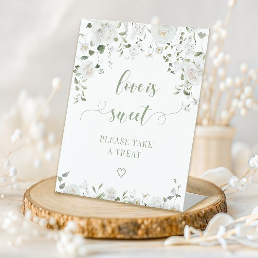 Greenery Floral Love is Sweet Wedding Treat Sign 台座サイン