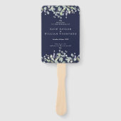 Greenery Floral Navy Blue Wedding Program ハンドファン (正面)