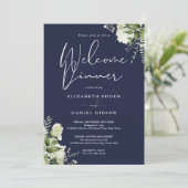 Greenery Floral Navy Blue Welcome Dinner 招待状 (スタンド正面)