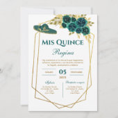 Greenery Floral Quinceañera Spanish  招待状 (正面)