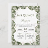 Greenery Floral Quinceañera Spanish  招待状 (正面)