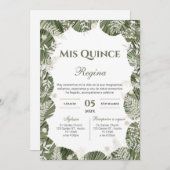 Greenery Floral Quinceañera Spanish  招待状 (正面/裏面)