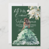 Greenery Floral Quinceañera Spanish Invitation 招待状 (正面)
