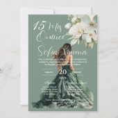 Greenery Floral Quinceañera Spanish Invitation 招待状 (正面)