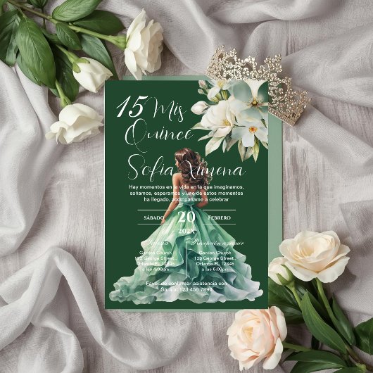 Greenery Floral Quinceañera Spanish Invitation 招待状