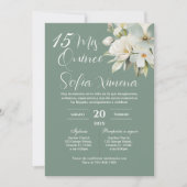 Greenery Floral Quinceañera Spanish Invitation 招待状 (正面)