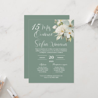 Greenery Floral Quinceañera Spanish Invitation 招待状