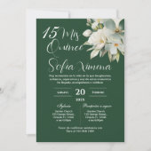 Greenery Floral Quinceañera Spanish Invitation 招待状 (正面)