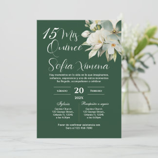 Greenery Floral Quinceañera Spanish Invitation 招待状