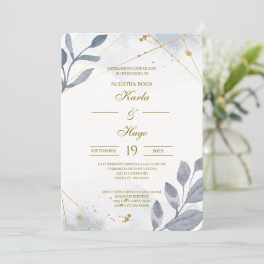 Greenery floral Spanish Wedding 招待状 (スタンド正面)