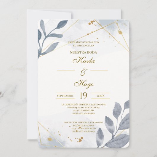 Greenery floral Spanish Wedding 招待状 (正面)