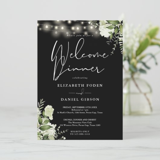Greenery Floral String Lights Welcome Dinner 招待状 (スタンド正面)